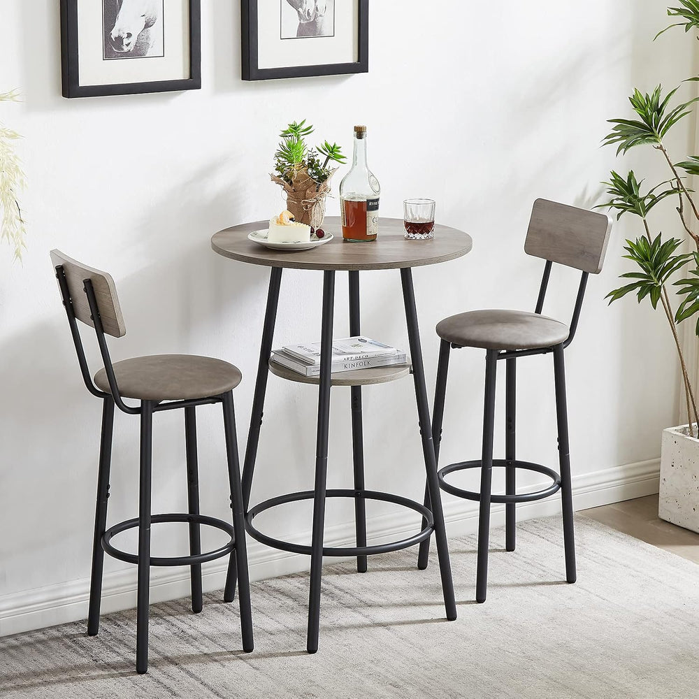 KIVENJAJA 3-Piece Bar Table Set for 2, Small 2-Tier Round Bistro Pub Dining T...