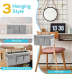 2pcs Bedside Caddy Hanging Storage Bag, Organizer Baskets with Pockets for Bunk Bed Shelf and Hospital Beds, Loft & Dorm Rooms Chair Bed Rails Accessories (Bedside bag-Riceball)