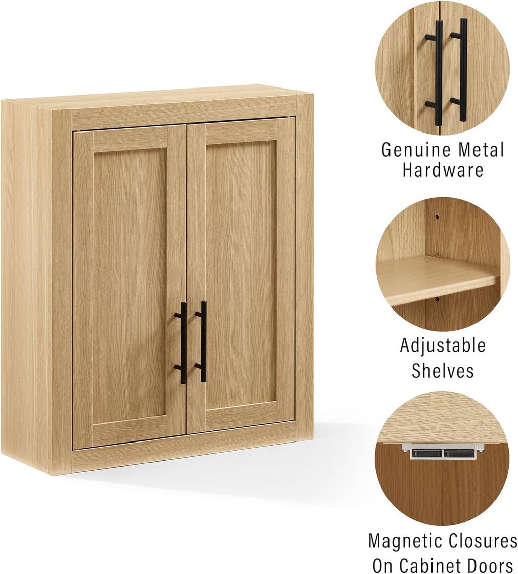 Crosley Furniture Savannah Wall Mounted Bathroom Storage Medicine Cabinet with Shelves, Natural