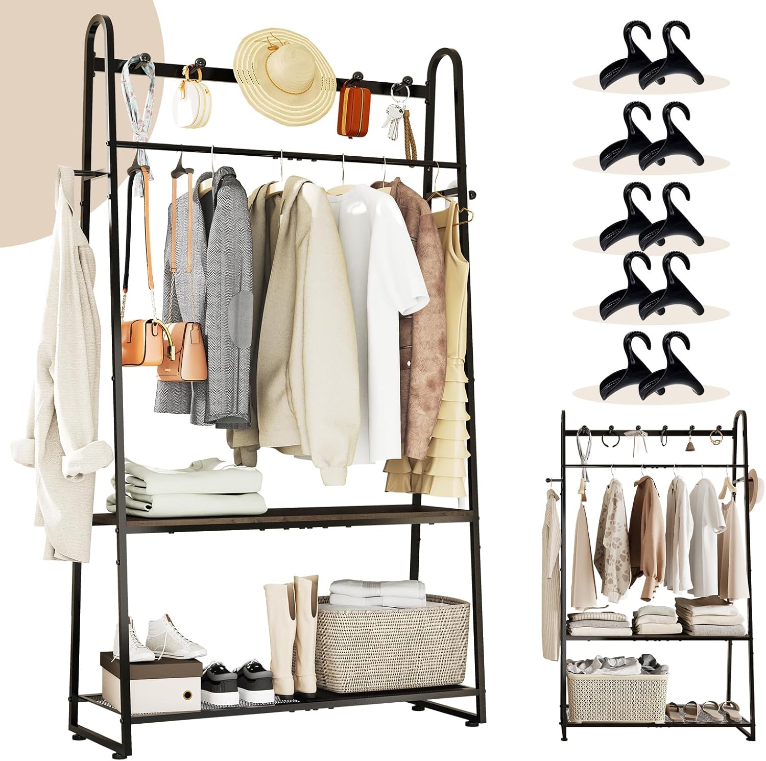 KAFAHOM Purse Organizer for Closet, Heavy Duty Coat Rack freestanding for Entryway, Oversized Bag Shelf, Purse Holder for Hanging Strap Handbags, Clothing, Ideal Storage for Small Space Solution