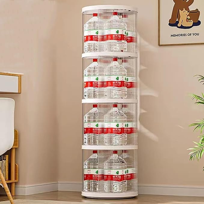 Rotating Bookshelf Tower, 360-Degree Rotating Bookshelves, Small-Space Corner Spinning Bookshelf, Revolving Bookcase Suitable for Bedrooms, Living Rooms, Studies and Offices (Round，White