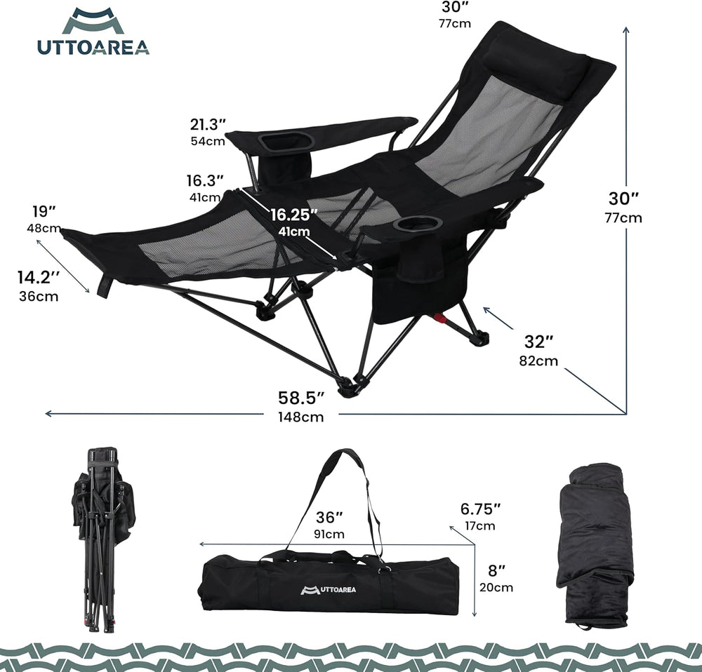 Portable Reclining Camping/Lounge Chair for Outdoor (1, Black) | Soft Cushion...