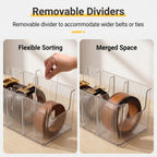 Acrylic Belt Organizer, 2 Pack Clear Belt Storage Box with 4 Adjustable Compartments, Stackable Durable Acrylic Belt Holder, Anti-Scratch Belt Display Case for Closet and Drawer Organization