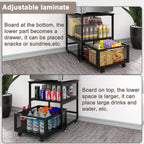PUNCIA 19.7"x19.7" Mini Fridge Stand 3-Tier Beverage Fridge Table, Black | 220-LB Capacity Beverage Refrigerator Table, Heavy Duty Rolling Organizer with Drawers for Dorm Apartment Office Bedroom