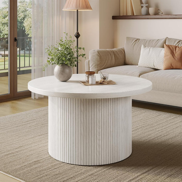 ComfyCorner 31.5" Round Coffee Table, Mid Century Modern Fluted Drum Table