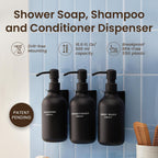 MaisoNovo Shampoo and Conditioner Dispenser - Shower Soap Dispenser Wall Mounted - 16.9 fl oz Set of 3 Black Plastic Bottles Black Pump - Shampoo Dispenser, Shower Dispenser