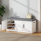 Turosur Shoe Storage Bench with Cabinet, 3-Tier Entryway Bench with Padded Seat Cushion, Shoe Cabinet Bench with 4 Adjustable Shelves for Bedroom, Mudroom, White