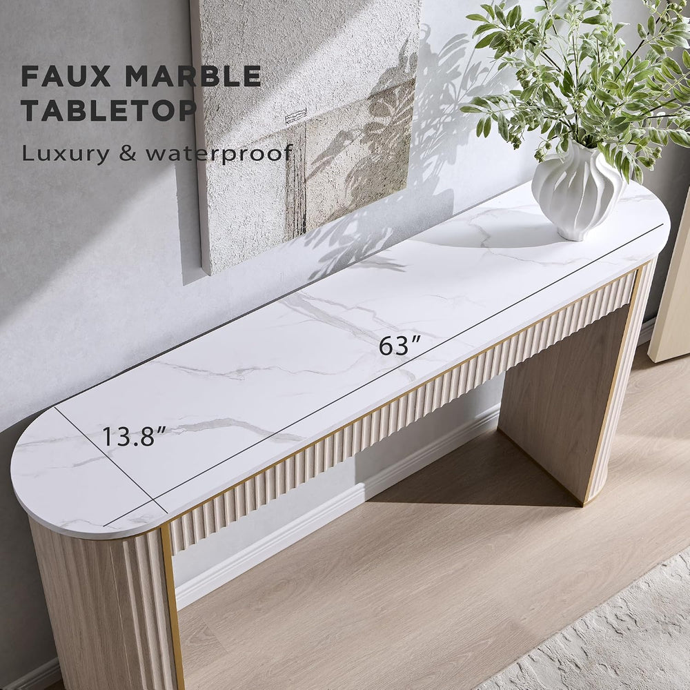 OKD 63-Inch Fluted Console Table, Narrow Entryway Table, White Alder | Modern...