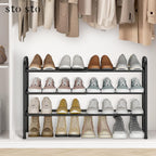 STO STO Expandable Shoe Rack, 3-Tier Metal Small Shoe Rack for Closet, Up to 16 Pairs Adjustable Shoe Racks Storage for Front Door Entrance, Free Standing Shoe Rack Organizer for Entryway, Black