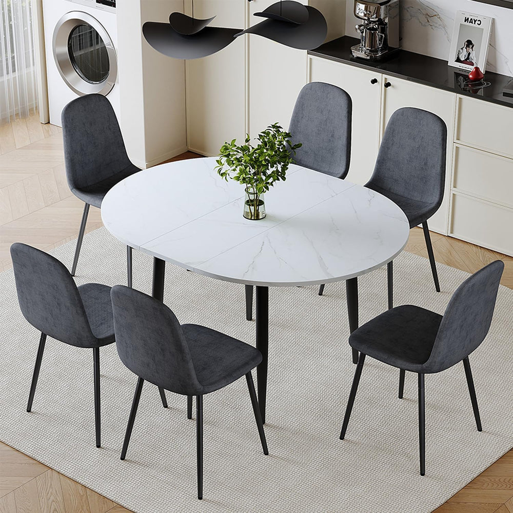 Round Dining Table Set for 6, 42"-54" Extendable Dining Room Table Set