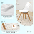 Clear Dining Chairs Set of 2, Modern Acrylic Dining Chair Transparent Chairs with PU Leather Cushions Seat & Wood Legs, Side Chairs for Dining Room Kitchen Restaurant Balcony (White)