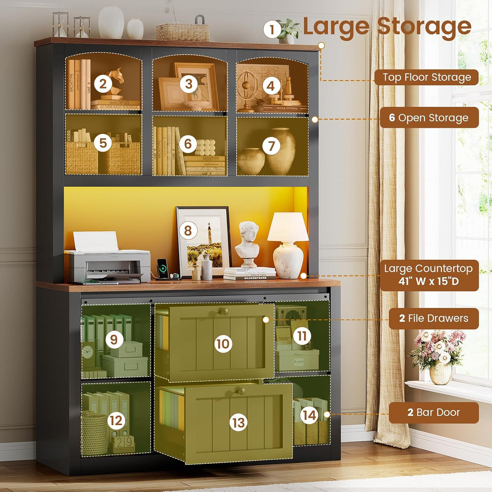 SEDETA 2 Drawer File Cabinet with Power Strip, 41” Farmhouse Filing Cabinet f...