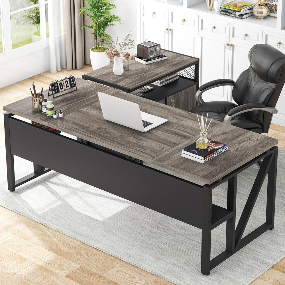 Tribesigns L Shaped Desk with Drawer Cabinet, 63" Executive Computer Des...