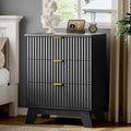 Fluted Nightstand with Charging Station, 24" Wide Bedside Table with 3 Large Storage Drawers, Modern Wood Side Table Night Stand, End Table Small Dresser for Bedroom, Living Room, Dorm, Black