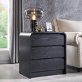 25" Tall Modern Nightstand with Charging Station, 23.6'' Wide Wood Bedside Table w/3 Storage Drawers, Small Dresser w/Curved Profile Design, End Table for Bedroom, Black