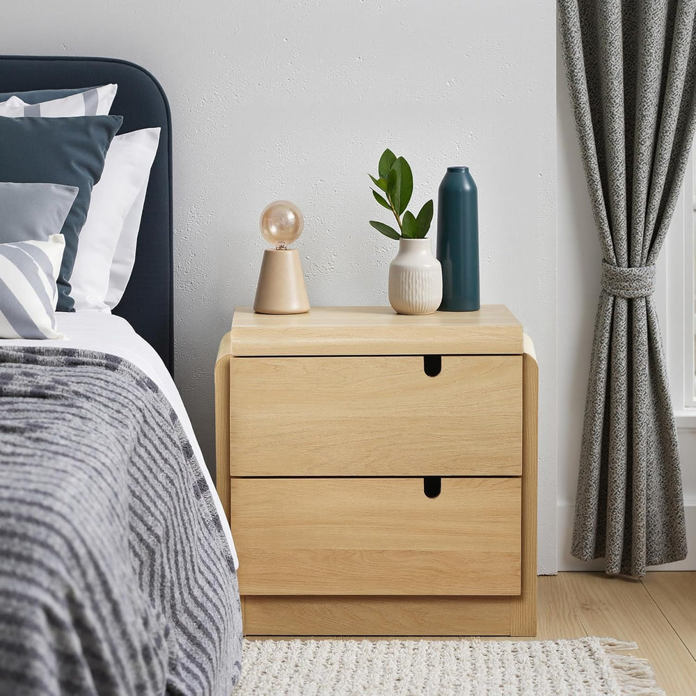 LuxenHome 21" H Modern Nightstand with 2 Drawers, Mid Century Modern Oak...