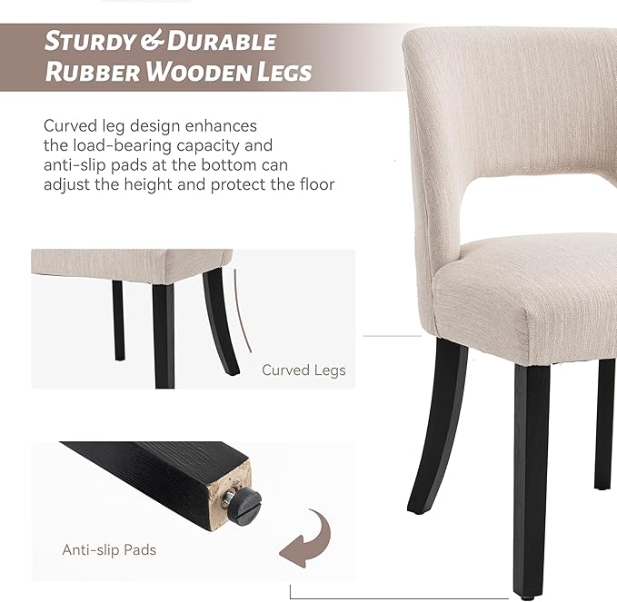 VKNOW Wooden Dining Chairs Set of 4, Modern Fabric Upholstered Dining Room Ch...