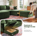102.6" L Shaped Modular Sectional Sofa with Washable Chenille Cover, 4 Seater Deep Seat Couch with Storage Ottoman & Reversible Chaise for Living Room, Pet-Friendly, Green