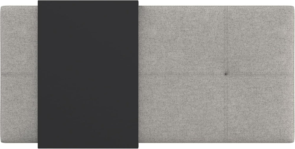 SIMPLIHOME Oregon 42" Wide Linen Look Fabric Storage Ottoman in Cloud Grey