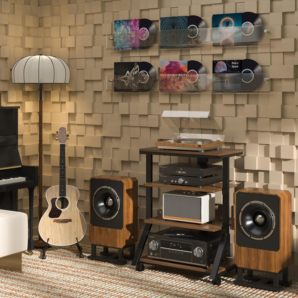 Rfiver 4-Tier AV Media Stand with Wheels, Mobile Rack Audio Tower with Height...