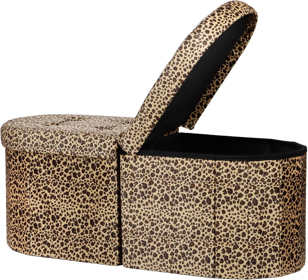 AmasSmile Oval Ottoman Storage Bench,34" Leather Folding Chest,Leopard |...