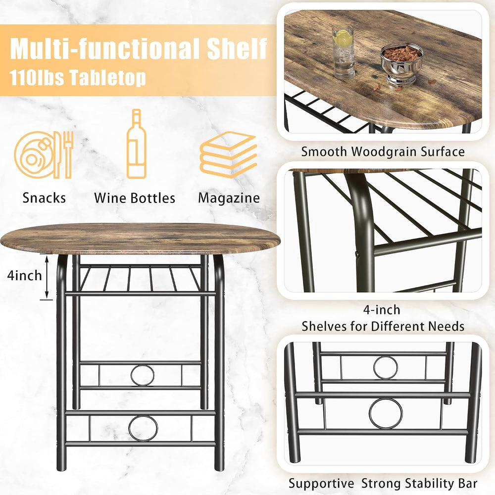 JUMMICO 3-Piece Wooden Round Table & Chair Set, Space Saving Kitchen Brea...