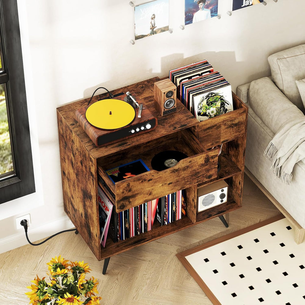 Giantex Large Record Player Stand with Charging Station, Mid Century Turntabl...