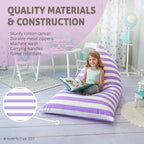 Butterfly Craze Stuffed Animal Storage Bean Bag Chair Cover - 861.64 L Purple Stripes - Extra-Large Floor Lounger & Toy Organizer - Bean Bag Chairs for Kids - Machine-Washable Canvas