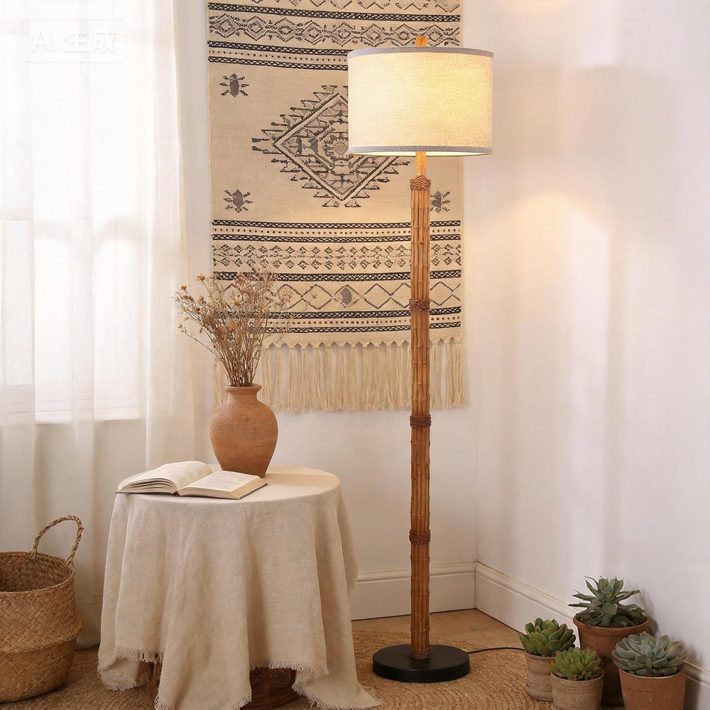AIEAMPDO 63'' Rustic Floor Lamp for Living Room with Resin Faux Bambo...