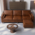 Vesgantti 100" L Shaped PU Faux Leather Sofa with Movable Ottoman, 3 Seater Leather Sectional Couch with Side Pocket, Comfy Modern Modular Couch for Living Room, Apartment, Cocoa