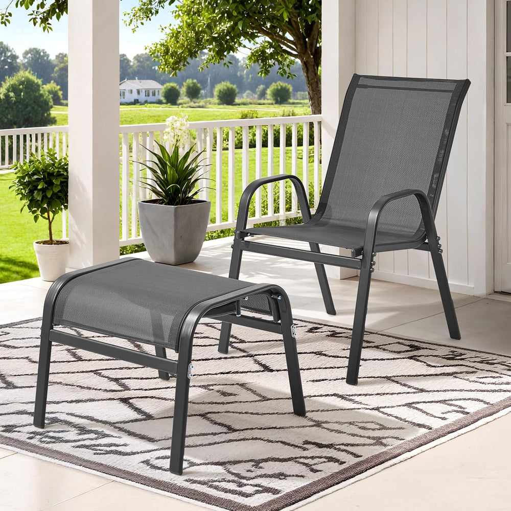 ONBRILL Outdoor Ottoman Set of 2, All Weather Outdoor Foot Stool with Support...