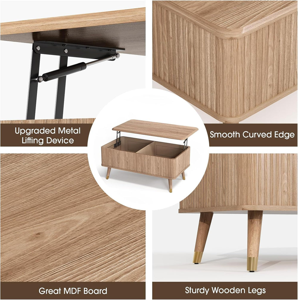 Lift Top Coffee Table with Storage, Mid Century Modern Coffee Table with Soli...