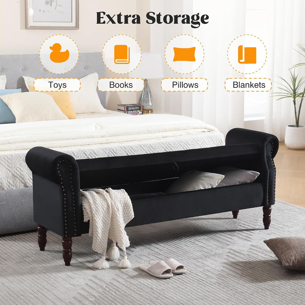 67" End of Bed Storage Bench King Size, Storage Bench for Bedroom, Velve...