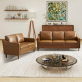 Kingfun Living Room Furniture Sets, 3 Seater Couch and Loveseat, Mid Century Modern Sofa Set, Faux Leather Couch with Solid Wood Frame for Living Room & Bedroom, Brown