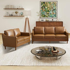 Kingfun Living Room Furniture Sets, 3 Seater Couch and Loveseat, Mid Century Modern Sofa Set, Faux Leather Couch with Solid Wood Frame for Living Room & Bedroom, Brown
