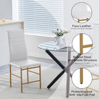 PU Dining Chairs Set of 4, Modern Kitchen & Dining Room Chairs Faux Leather Upholstered Dinner Chairs with Metal Legs for Small Space (Gold, Crossbar)