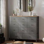VASICAR 43.3" Wide Fabric Dresser for Bedroom, Chest of Drawers with 11 Deep Drawers, Multi-Drawers TV Stand TV Console, Storage Organizer for Closet, Nursery (Black)
