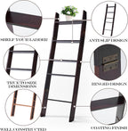 XUNIQUE 5-Tier Blanket Ladder for The Living Room, 4.8 FT Anti-Slip Decorative Ladder Shelf Leaning Quilt Rack, Lightweight, Easy Assemble, Wooden Blanket Rack (Brown)