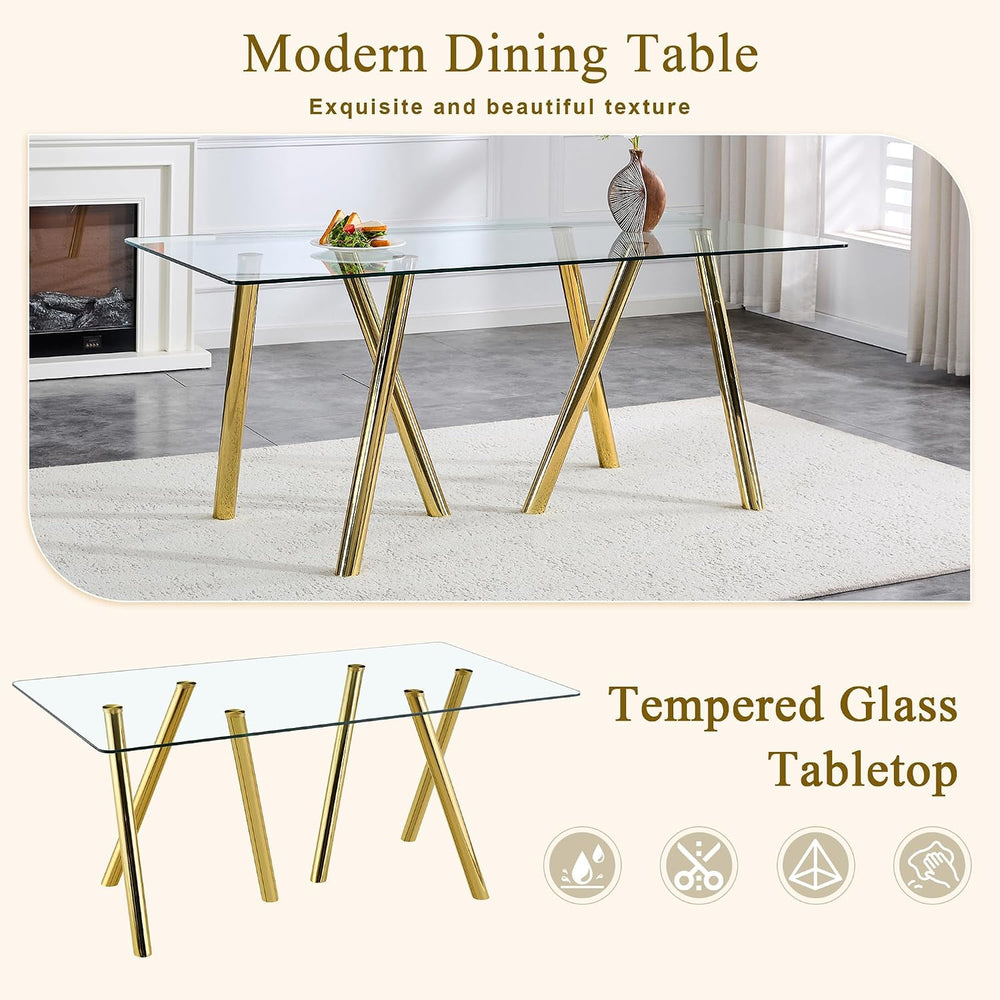 71" Glass Gold Dining Table for 6-8, Modern Dining Room Table with 0.39&...