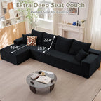 140" L Shaped Cloud Sectional Couch for Living Room, Modular Floor Deep-Seat Sofa, Big Comfy Corduroy Couches Set with Fluffy Memory Foam for Living Room Bedroom, No Assembly Required, Black