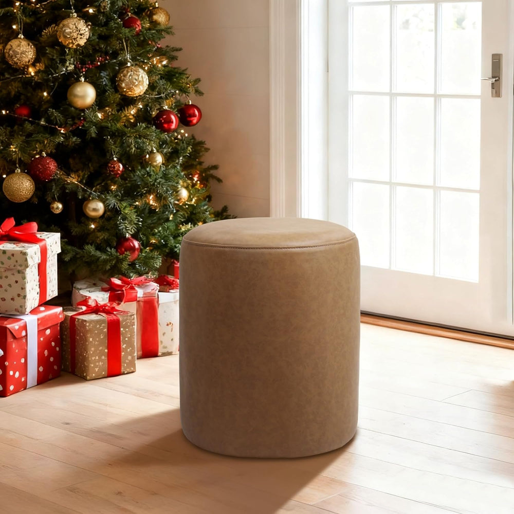 Get Set Style Modern Round Ottoman with Soft Padded Seat, Multifunctional Van...