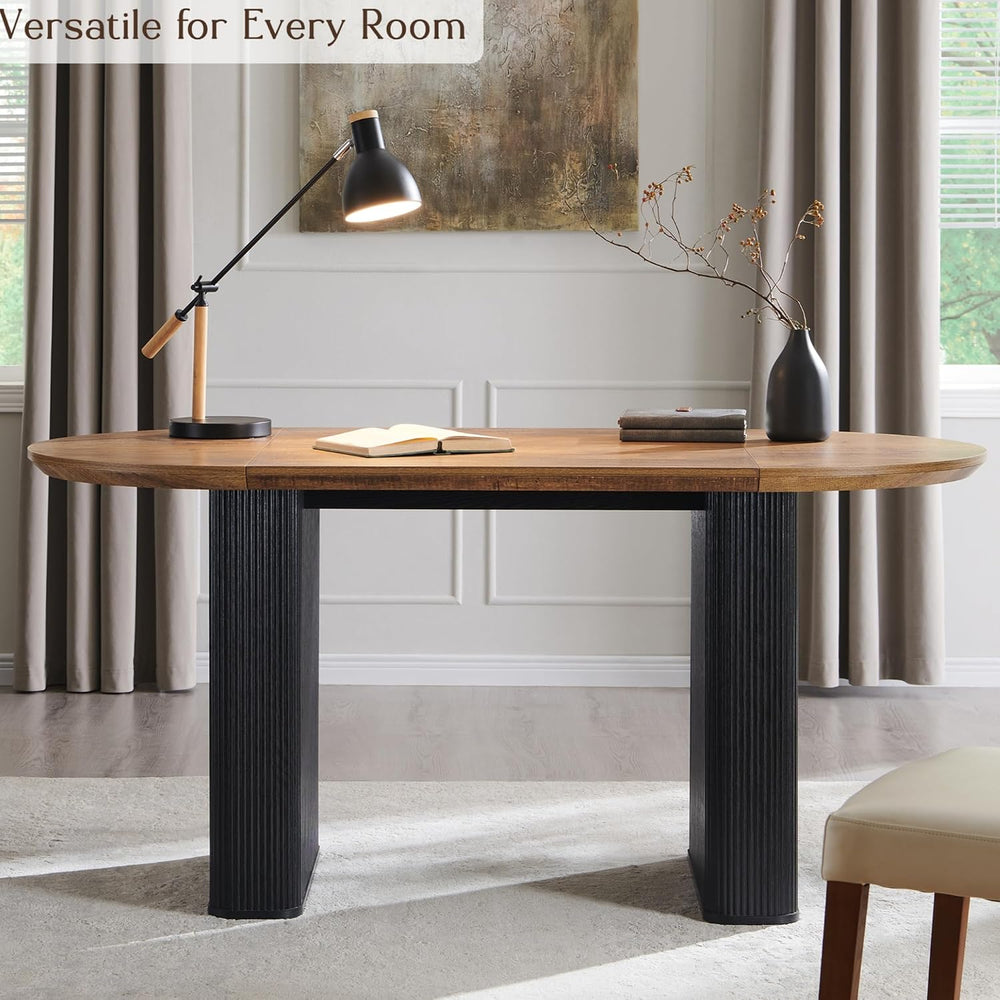 T4TREAM 63" Fluted Oval Dining Table for Kitchen Living Room,Brown&B...