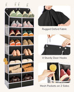 ULG Over The Door Shoe Organizer with 16 Large Pockets, Hanging Shoe Rack for Closet Door, Space Saving Shoe Storage Black