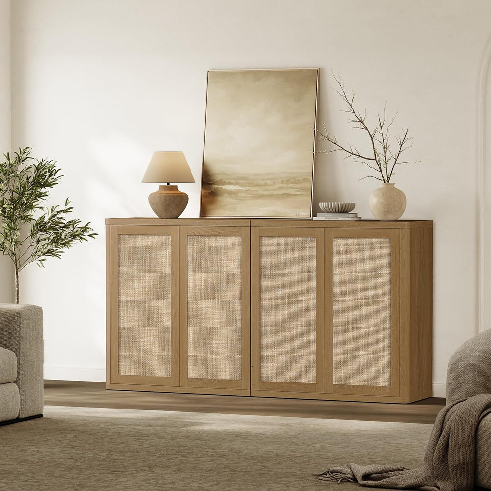 SICOTAS 64" Rattan Modular Buffet Sideboard Storage Cabinet - Large Cred...