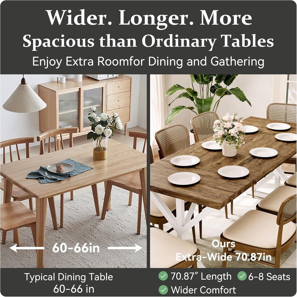 70.8 Inch Rectangular Dining Table for 6-8 People, Farmhouse Kitchen Table wi...