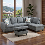 Sectional Couches for Living Room with Movable Chaise & Storage Ottoman - 97.5" Velvet L Shaped Couches for Living Room Apartment, 4 Seat Home Furniture Modular Sectional Sofas, Grey