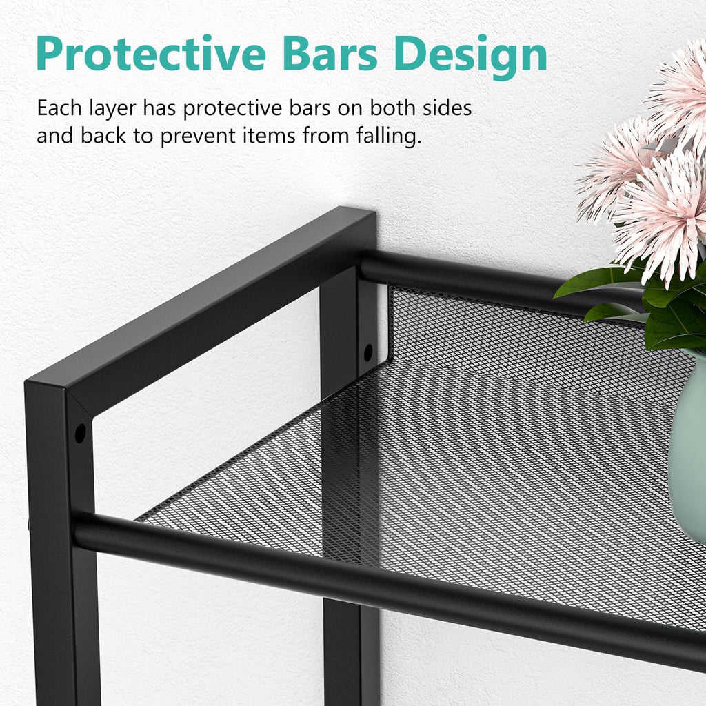 ASHLEYRIVER Over The Toilet Storage Rack, 4-Tier Storage Rack Toilet Adjustable Shelf Rack with Hooks & Roll Holder,Steel Black