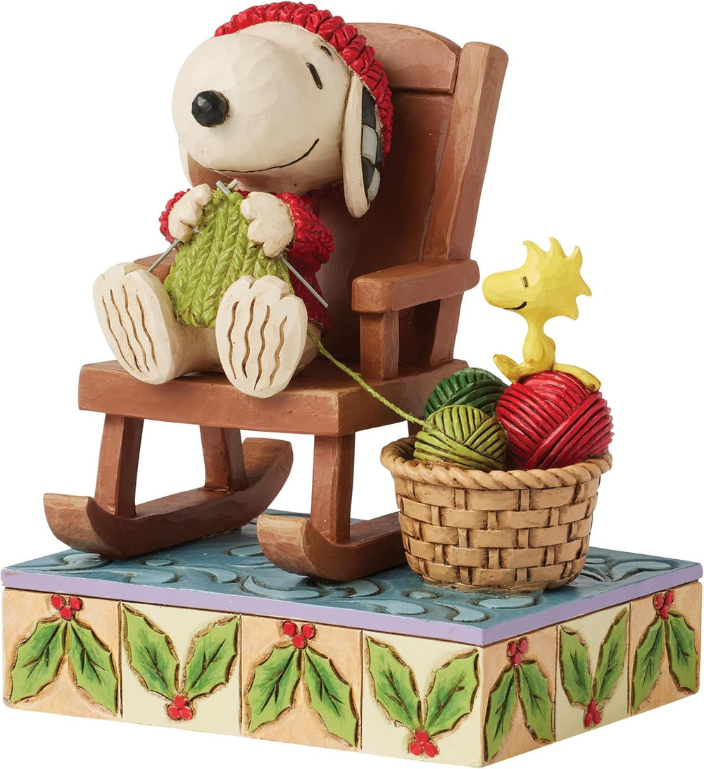 Enesco Peanuts by Jim Shore Snoopy in Rocking Chair Knitting with Woodstock F...