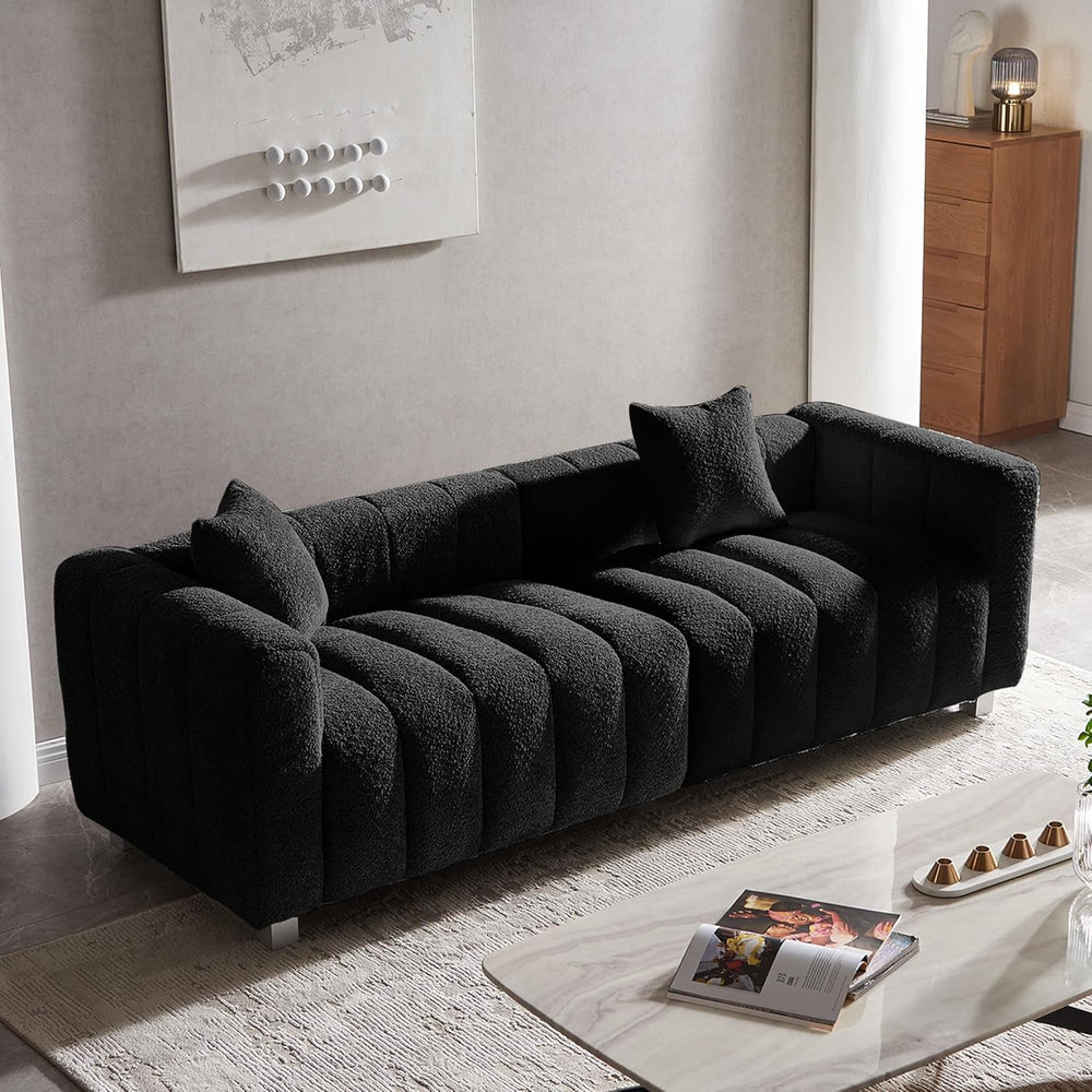 87.4" Modern 3 Seater Sofa Couch for Living Room, Mid Century Fluffy Cou...