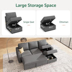 HONBAY Modular Sectional Sleeper Sofa with Pull Out Bed, L Shaped Couch with Storage Seat, Modular Sectional Couches for Living Room - Dark Grey